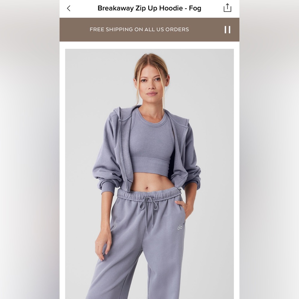 Alo Yoga Breakaway Zip Up Hoodie - Fog - S